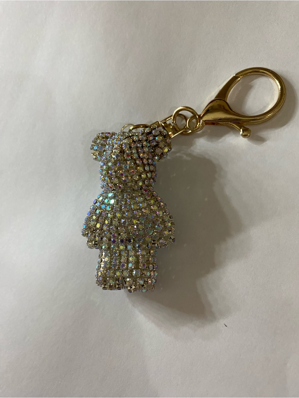 Iridescent Crystal Bear Key & Card Holder Charm - Gold Clasp
